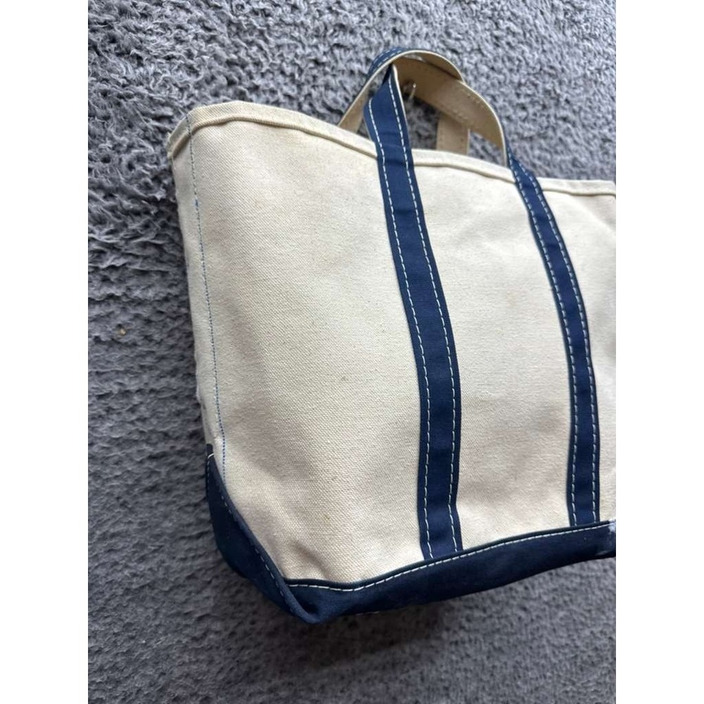 Vintage L.L.Bean 80's Boat & Tote Two-Tone Canvas Tote Bag Navy Blue White - Picture 3 of 11